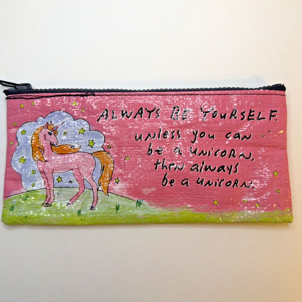 Blue Q Zipper Pouch Bag Always Be Yourself Unicorn Pencil Makeup Bag KA